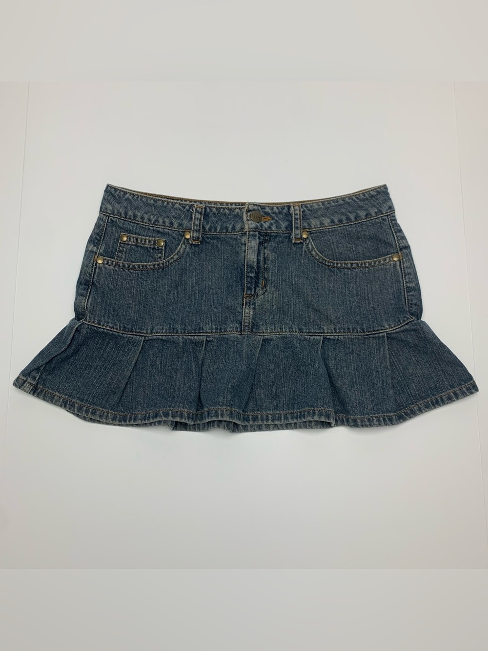 Vintage Lilu Jean Mini Skirt Y2k Blue Denim Ruffle Juniors Size 7